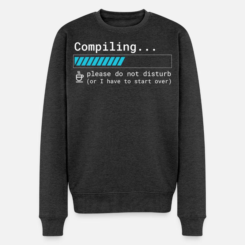 Lustiges Programmierer T-Shirt - Compiling Please  - Männer Premium Bio Pullover - Anthrazit meliert