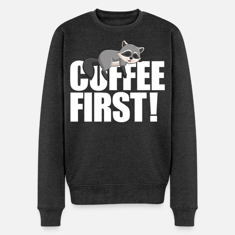Waschbärkaffee zuerst - Männer Premium Bio Pullover - Anthrazit meliert