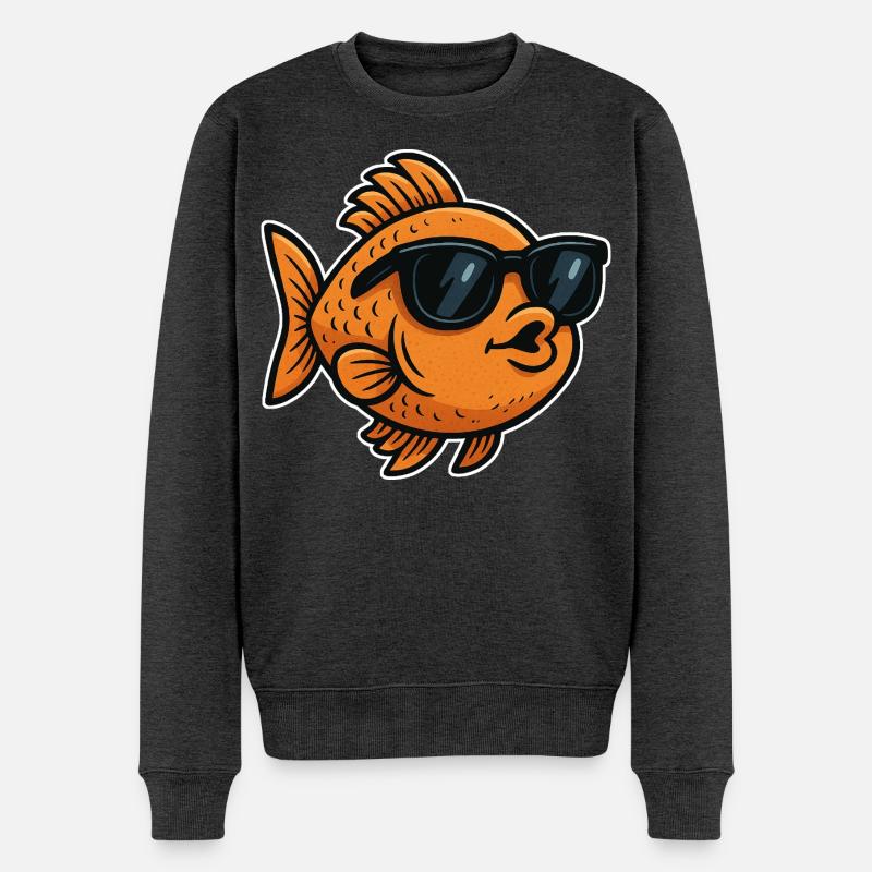 Goldfisch mit Sonnenbrille - Männer Premium Bio Pullover - Anthrazit meliert