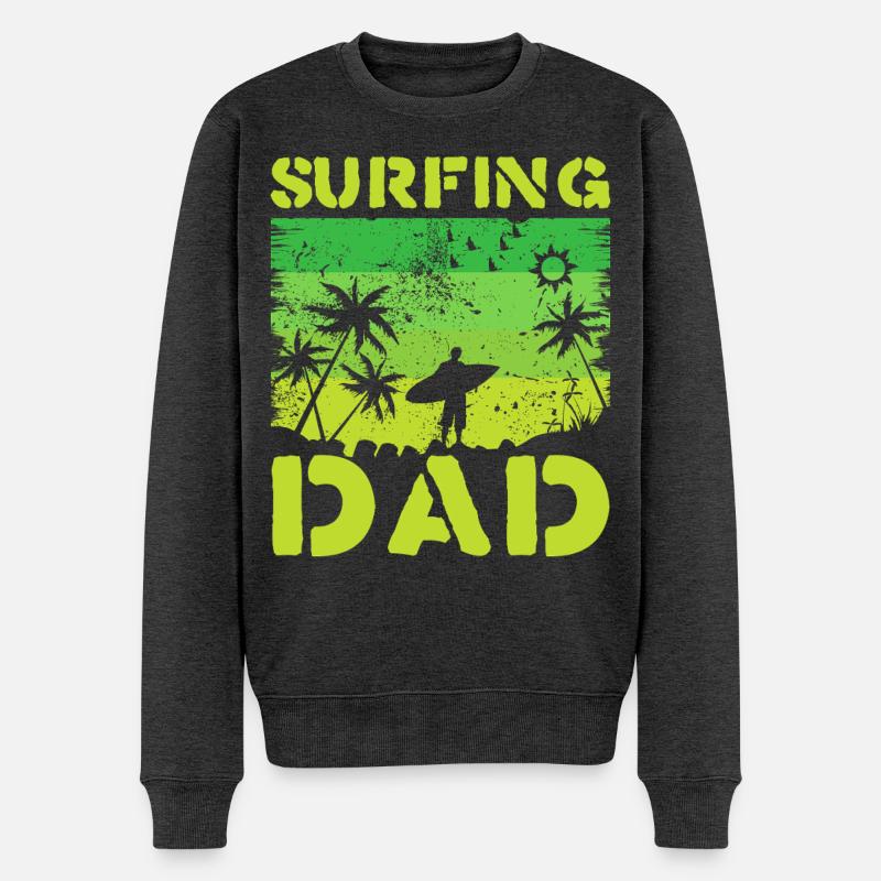 Surfen Dad Retro Grün - Männer Premium Bio Pullover - Anthrazit meliert