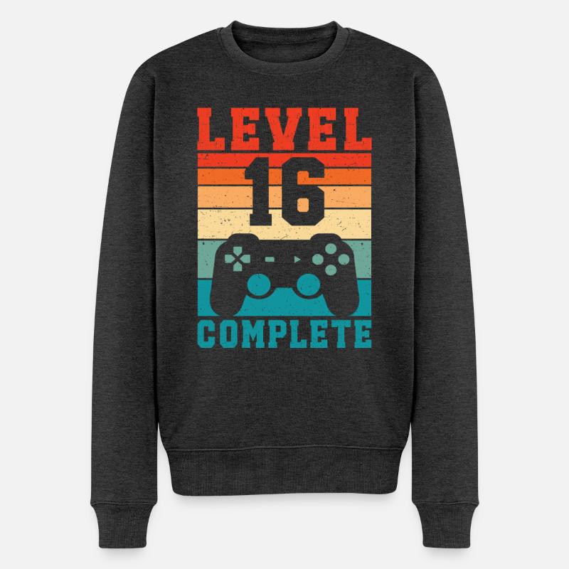 16. Geburtstag Level 16 Complete 16 Jahre Gamer  - Männer Premium Bio Pullover - Anthrazit meliert