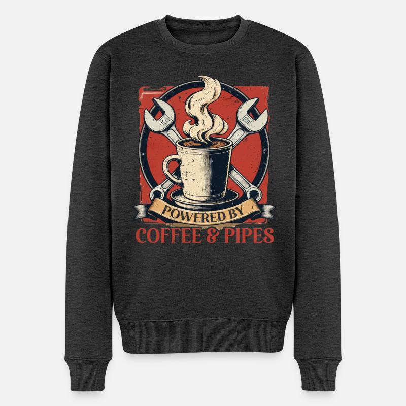 Rohrleger Powered By Coffee & Pipes - Männer Premium Bio Pullover - Anthrazit meliert