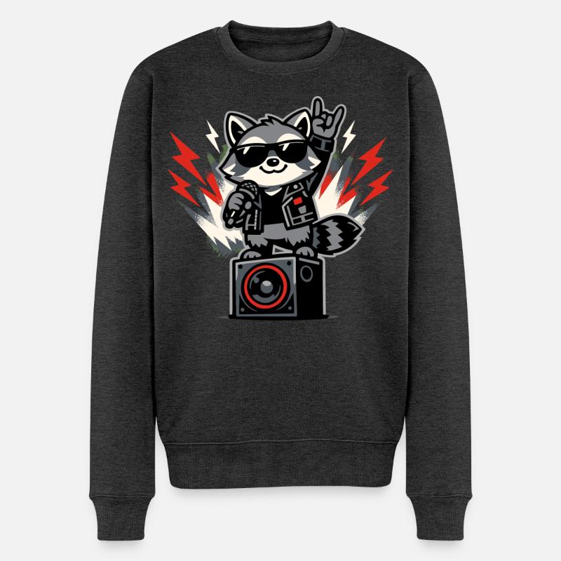 Retro Waschbär Rock Musik Geschenk - Männer Premium Bio Pullover - Anthrazit meliert