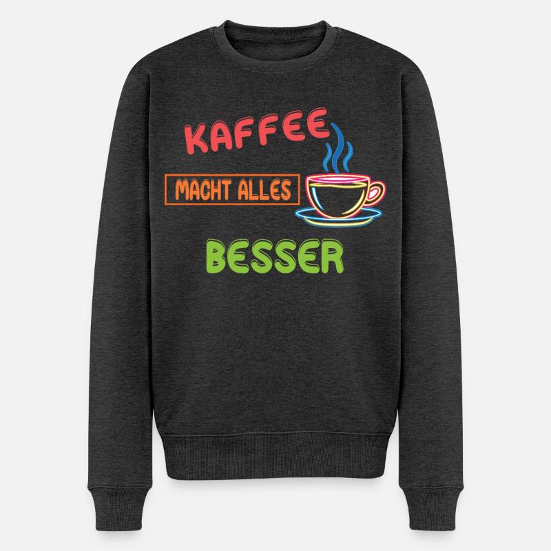 Kaffee macht alles besser - Neon Coffee Design - Männer Premium Bio Pullover - Anthrazit meliert