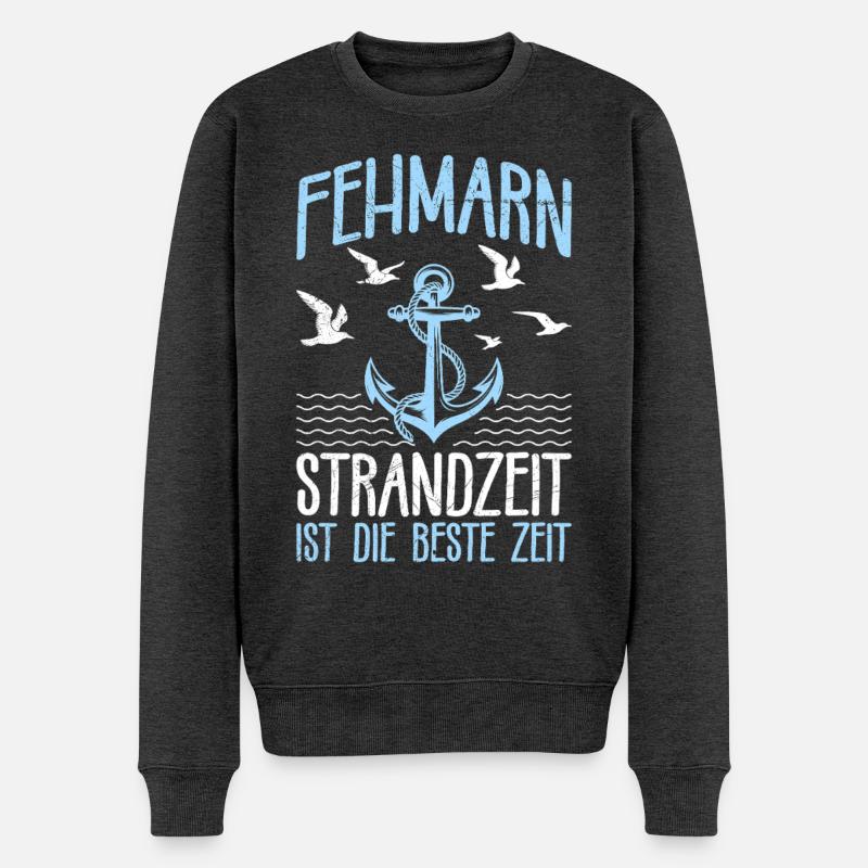Ostsee FEHMARN STRANDZEIT DIE BESTE ZEIT - Männer Premium Bio Pullover - Anthrazit meliert