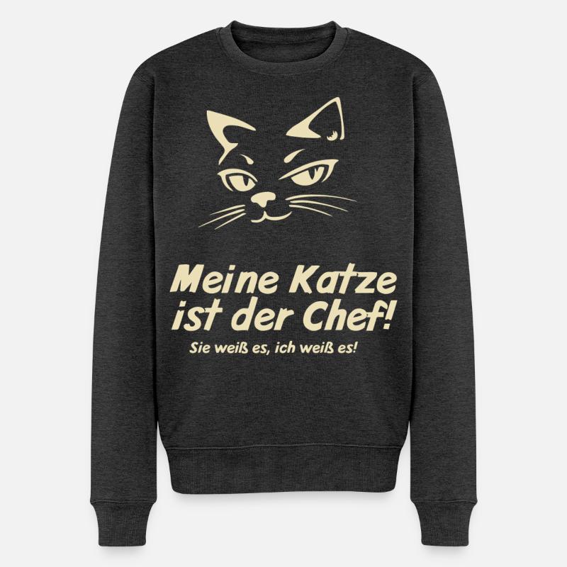 Meine Katze ist der Chef  - Männer Premium Bio Pullover - Anthrazit meliert