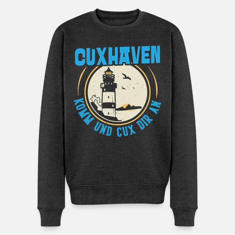 Nordsee Urlaub CUXHAVEN KOMM UND CUX DIR AN Lustig - Männer Premium Bio Pullover - Anthrazit meliert