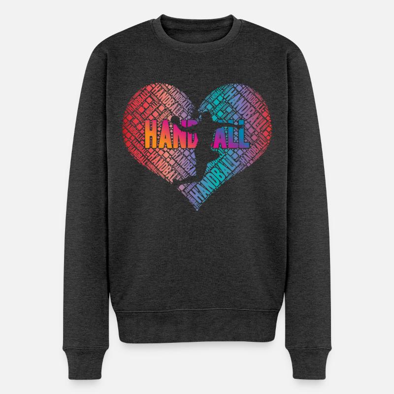 Handball Spielerin Herz - Männer Premium Bio Pullover - Anthrazit meliert