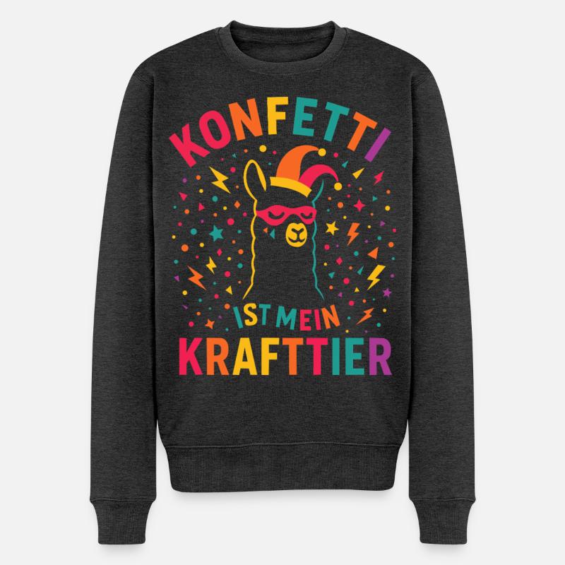 Karneval Konfetti Alpaka mit Narrenkappe  - Männer Premium Bio Pullover - Anthrazit meliert