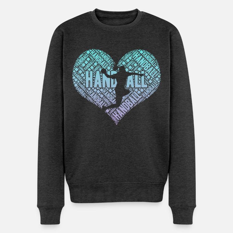 Handball Spielerin Herz - Männer Premium Bio Pullover - Anthrazit meliert