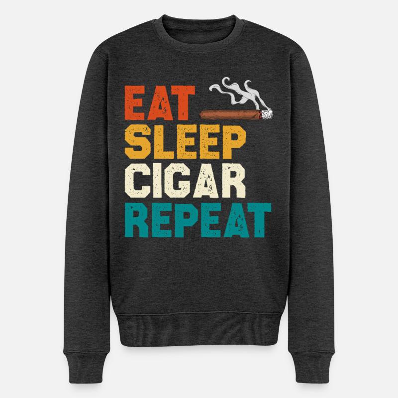Eat Sleep Cigar Repeat Tee - Männer Premium Bio Pullover - Anthrazit meliert