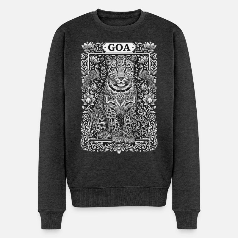 Goa Leopard Mandala - Männer Premium Bio Pullover - Anthrazit meliert