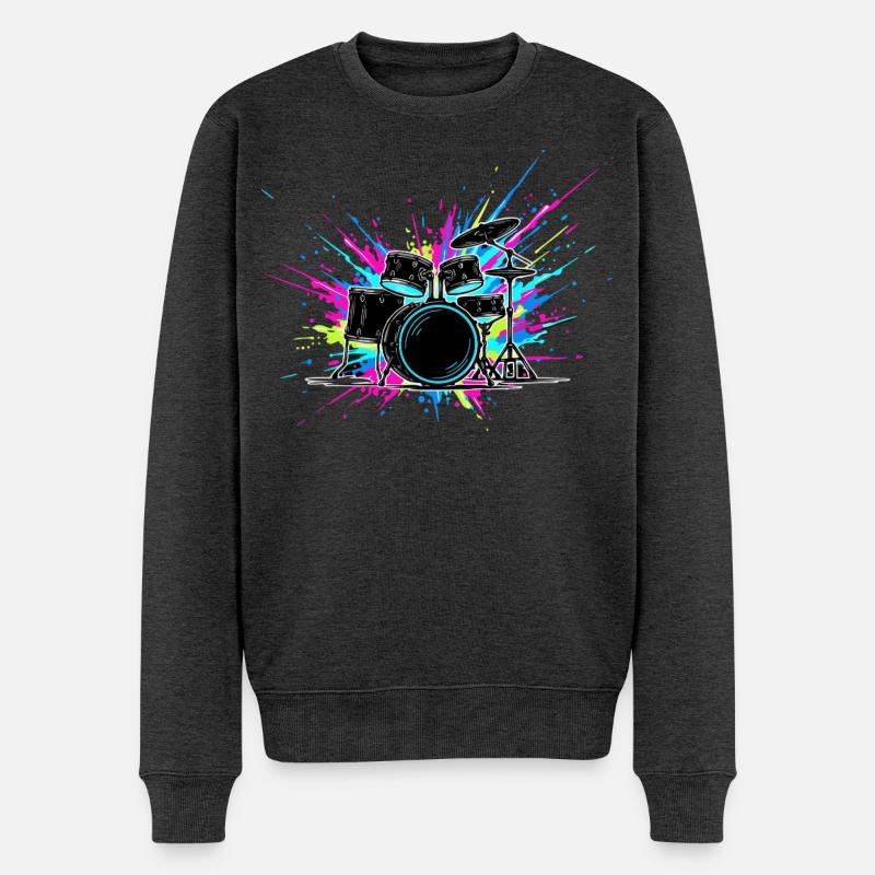 Schlagzeug bunt - Männer Premium Bio Pullover - Anthrazit meliert
