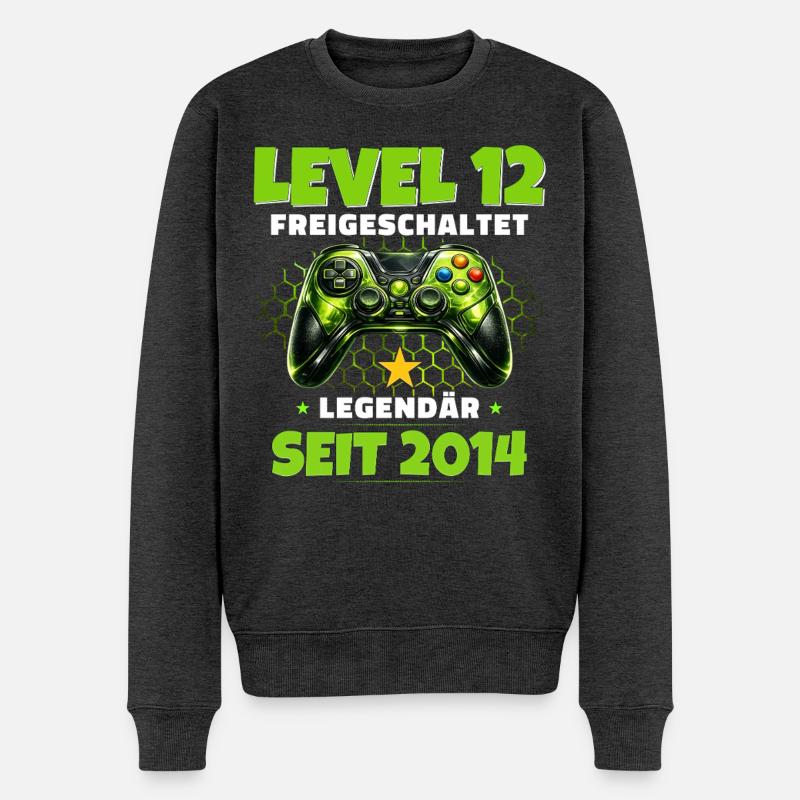 12. Geburtstag Gamer Shirt Level 12 freigeschaltet - Männer Premium Bio Pullover - Anthrazit meliert