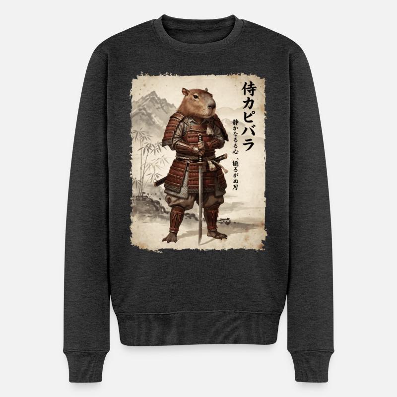 Samouraï, Capybara, Art japonais, Anime - Pull Premium bio Homme - anthracite chiné