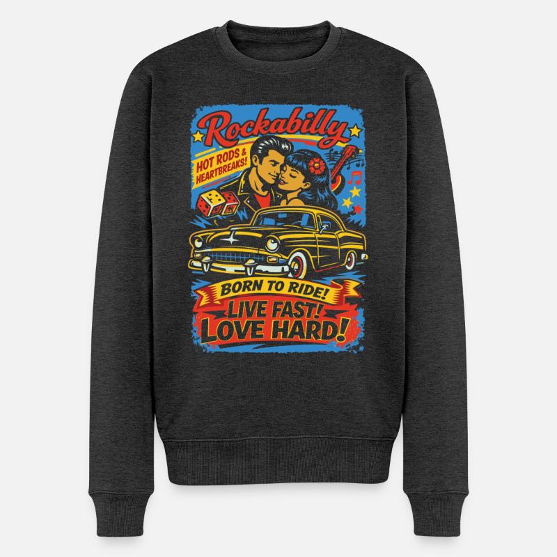 Rockabilly Auto-Liebe Druck - Männer Premium Bio Pullover - Anthrazit meliert