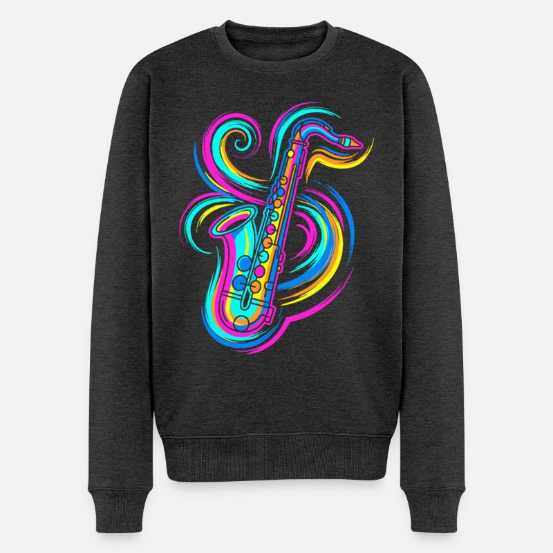 Saxophon - Männer Premium Bio Pullover - Anthrazit meliert