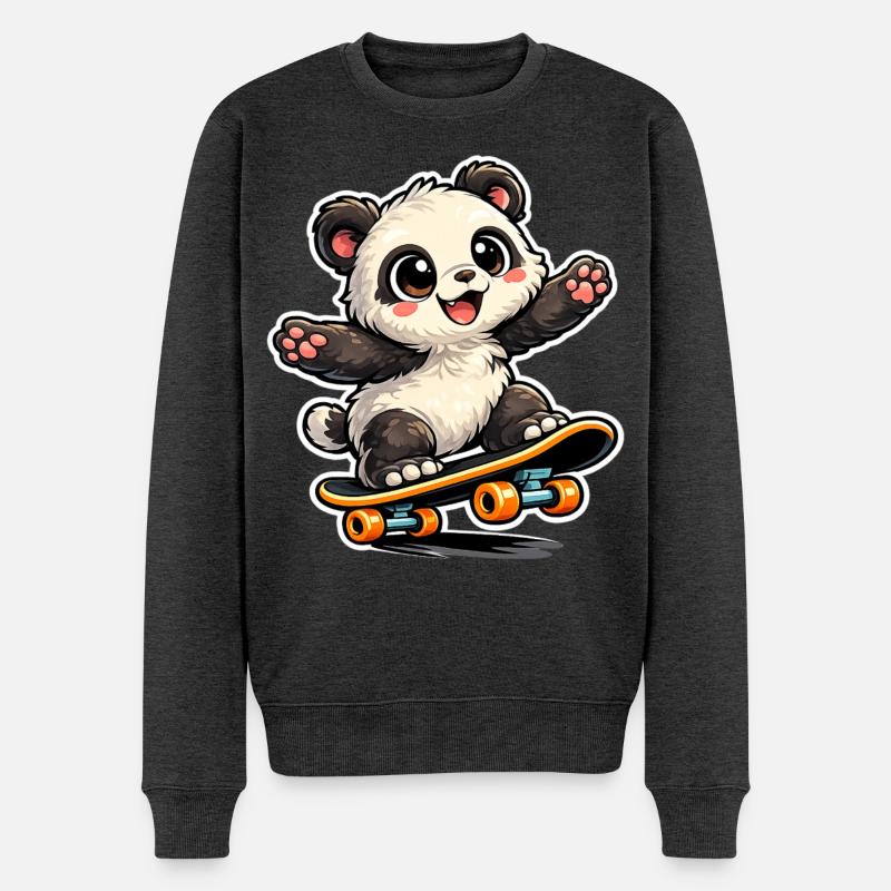 Panda Skateboard Freude - Männer Premium Bio Pullover - Anthrazit meliert