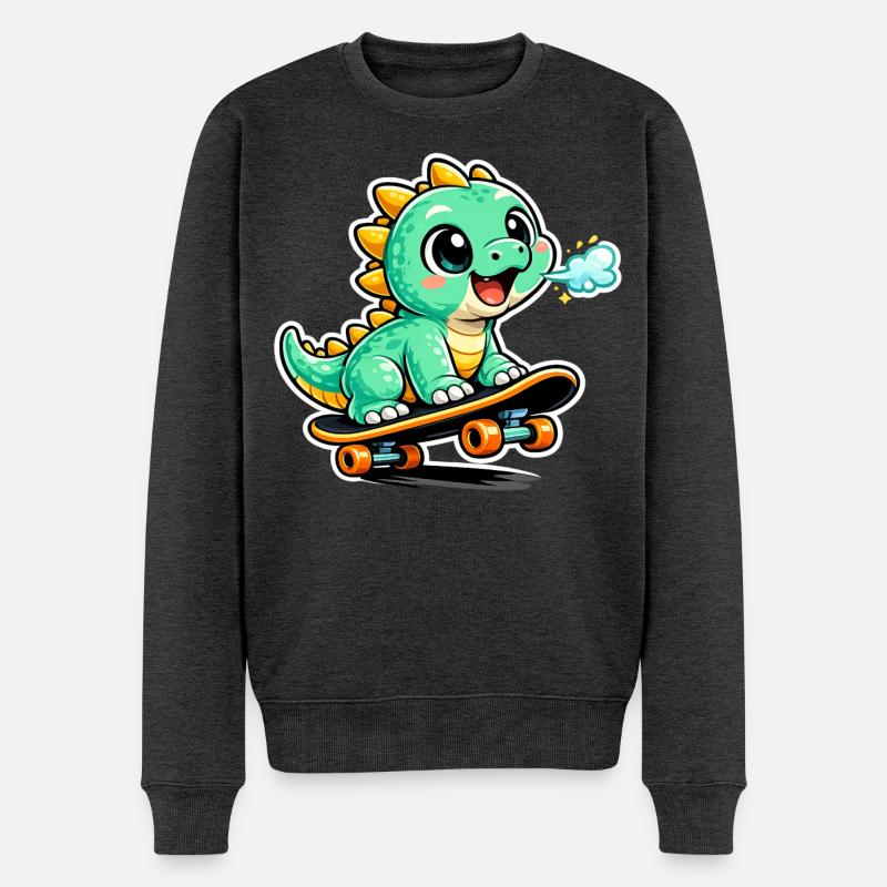 Héros du skateboard Dino vert - Pull Premium bio Homme - anthracite chiné