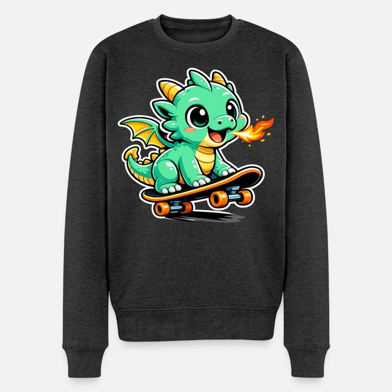Kleiner Drachen Skateboarder - Männer Premium Bio Pullover - Anthrazit meliert