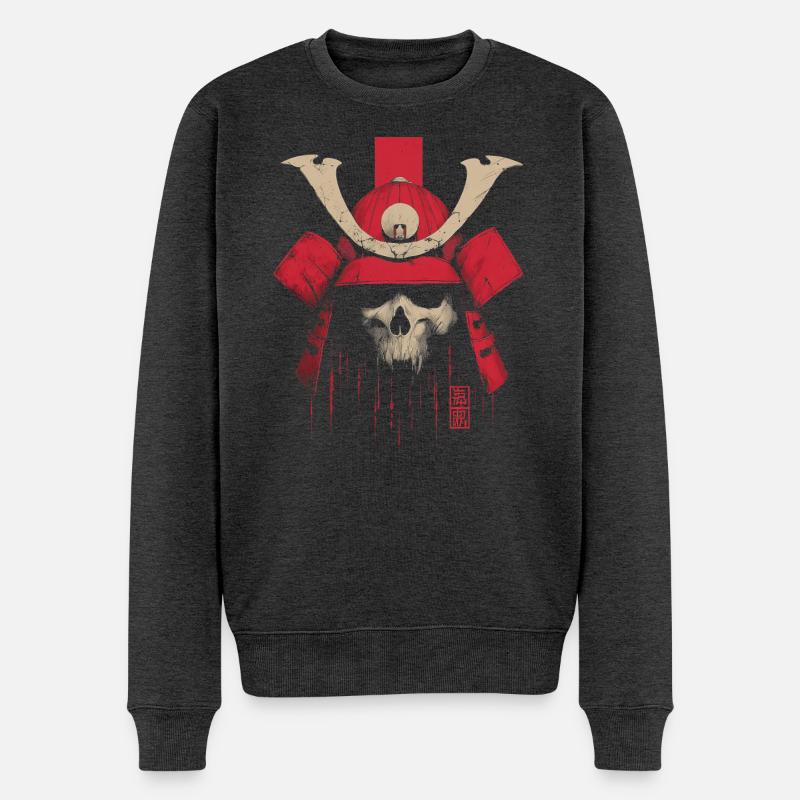 Blutroter Samurai Schädel - Männer Premium Bio Pullover - Anthrazit meliert