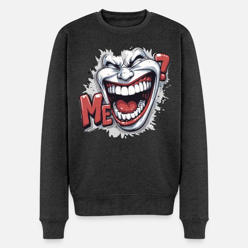 Verrücktes lachendes weißes Gesicht im Comic-Stil - Männer Premium Bio Pullover - Anthrazit meliert