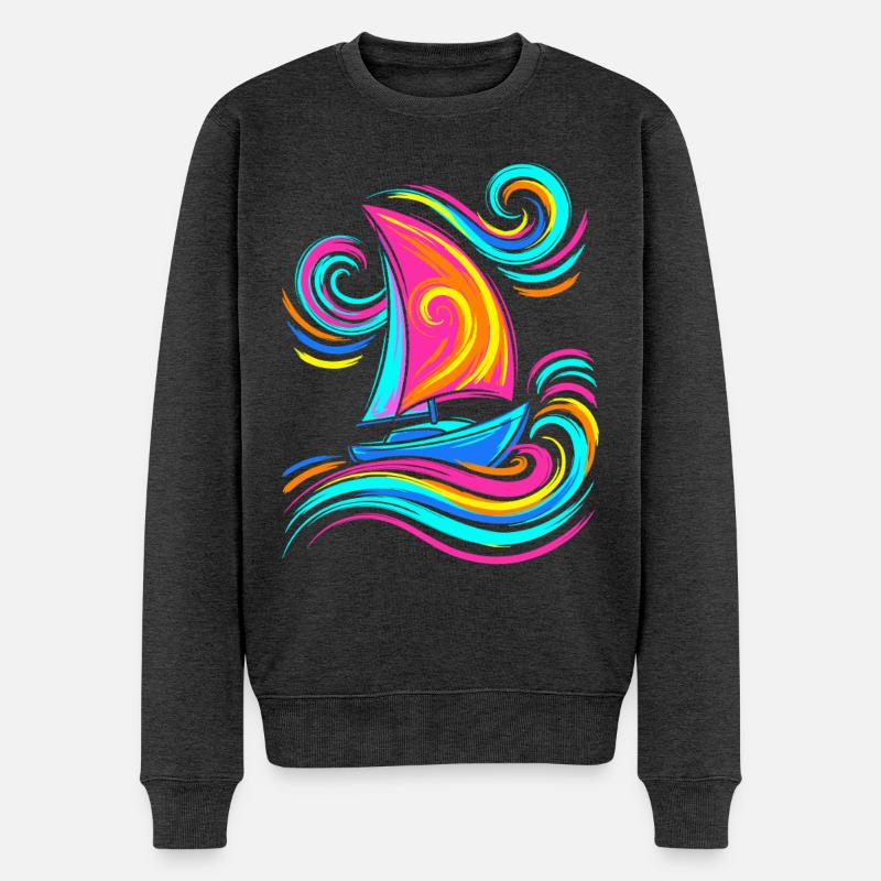 Segelboot - Männer Premium Bio Pullover - Anthrazit meliert