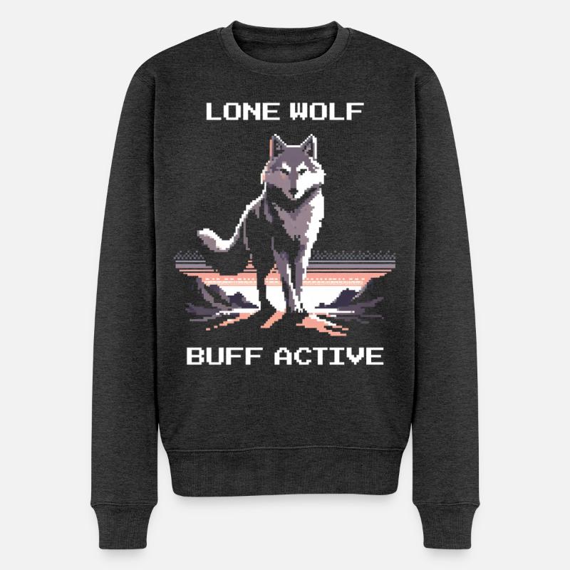 Loup Solitaire actif | Puissance du loup - Pull Premium bio Homme - anthracite chiné