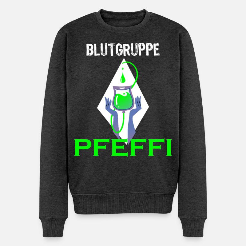 Blutgruppe Pfeffi – Pfefferminz, Suff & Spaß - Männer Premium Bio Pullover - Anthrazit meliert