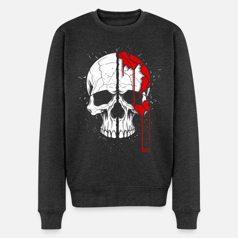 Totenkopf mit coolem Effekt - Männer Premium Bio Pullover - Anthrazit meliert