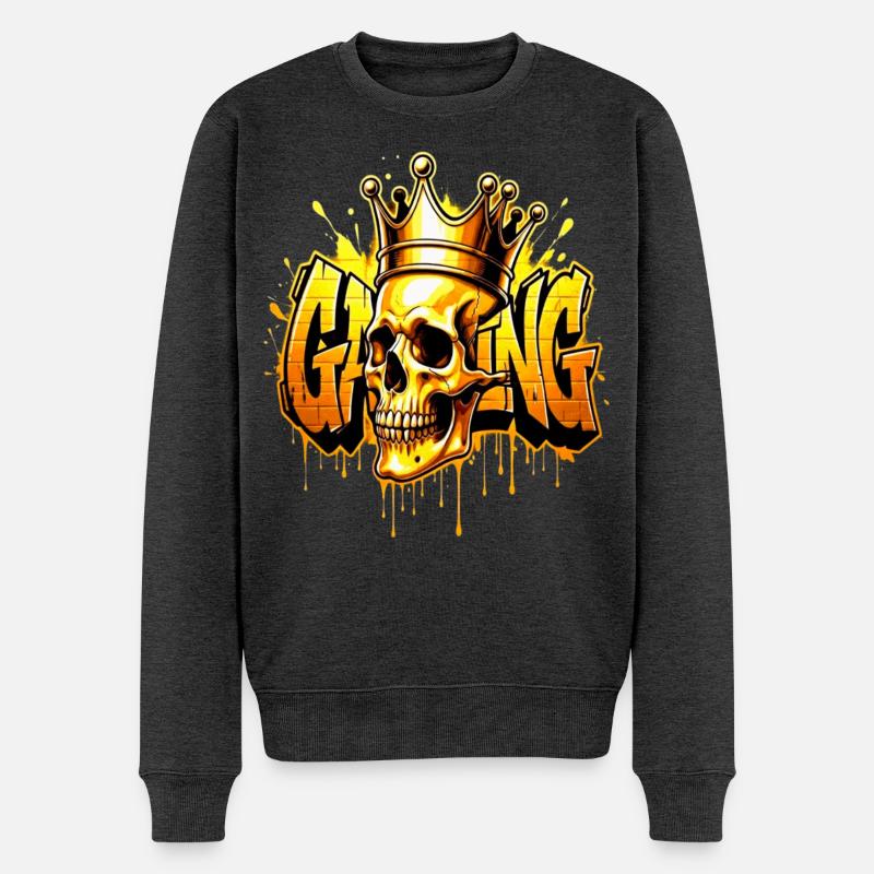 Graffiti Gaming Skull Gold - Männer Premium Bio Pullover - Anthrazit meliert