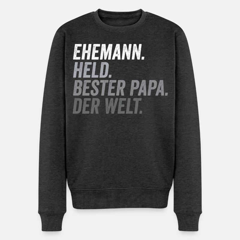 Ehemann Bester Papa Vatertag lustig - Männer Premium Bio Pullover - Anthrazit meliert