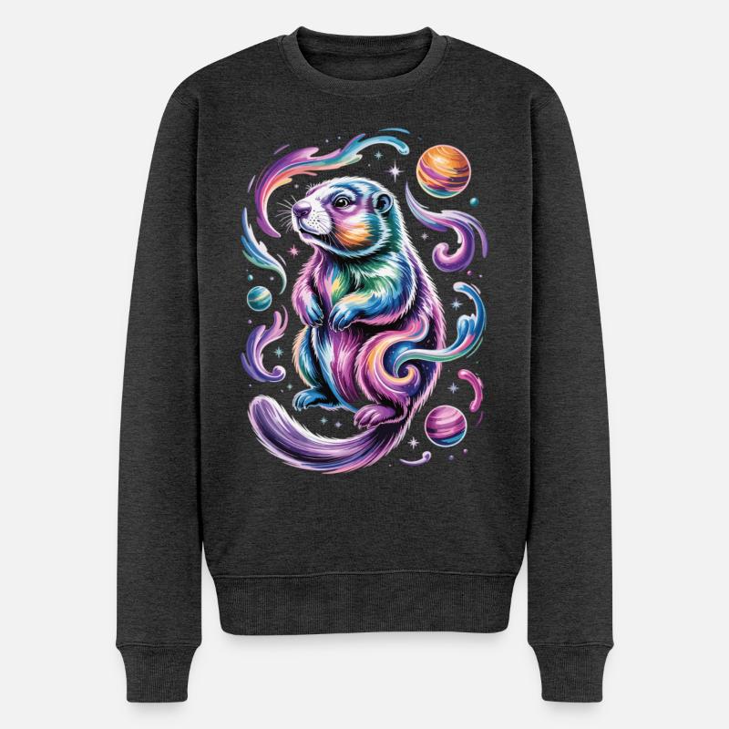 Otter Weltraum Shirt – Planet und Sterne - Männer Premium Bio Pullover - Anthrazit meliert