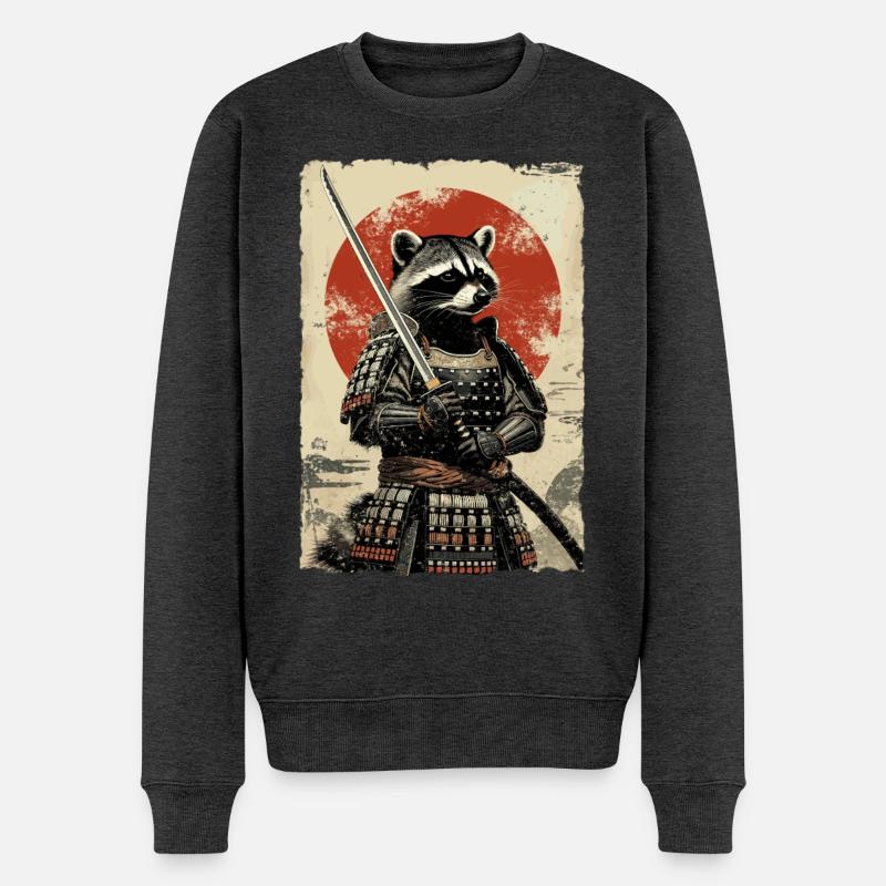 Samurai Waschbär Japanisches Ukiyo-e-Racoon Retro  - Männer Premium Bio Pullover - Anthrazit meliert