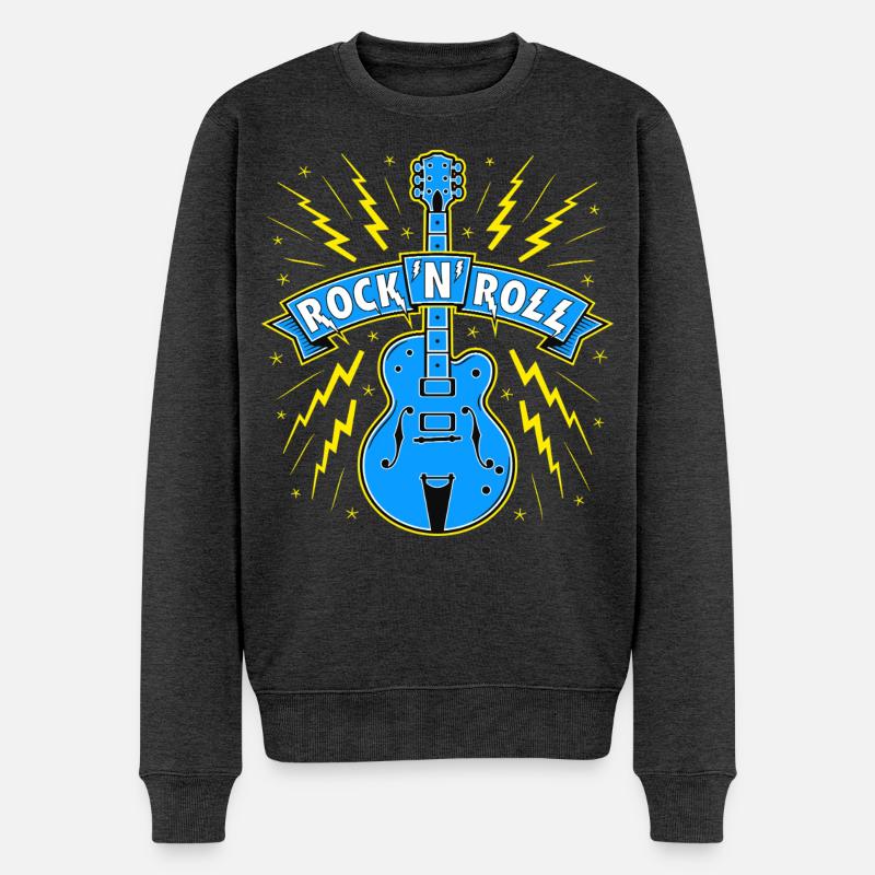 Guitar Rock 'N' Roll Banner - Männer Premium Bio Pullover - Anthrazit meliert