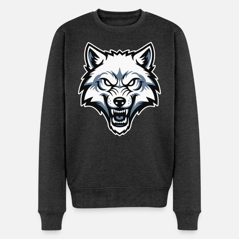 Wild Arctic White Wolf Maskottchen-Maskottchen-Logo - Männer Premium Bio Pullover - Anthrazit meliert