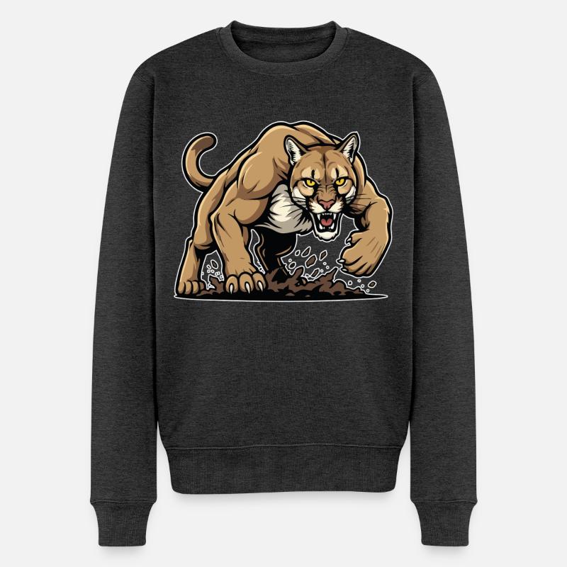 Cougar Berglöwe Wildmaskottchen - Männer Premium Bio Pullover - Anthrazit meliert