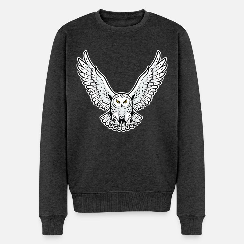 Schneeeule fliegende Angriffseule Haustiereule - Männer Premium Bio Pullover - Anthrazit meliert