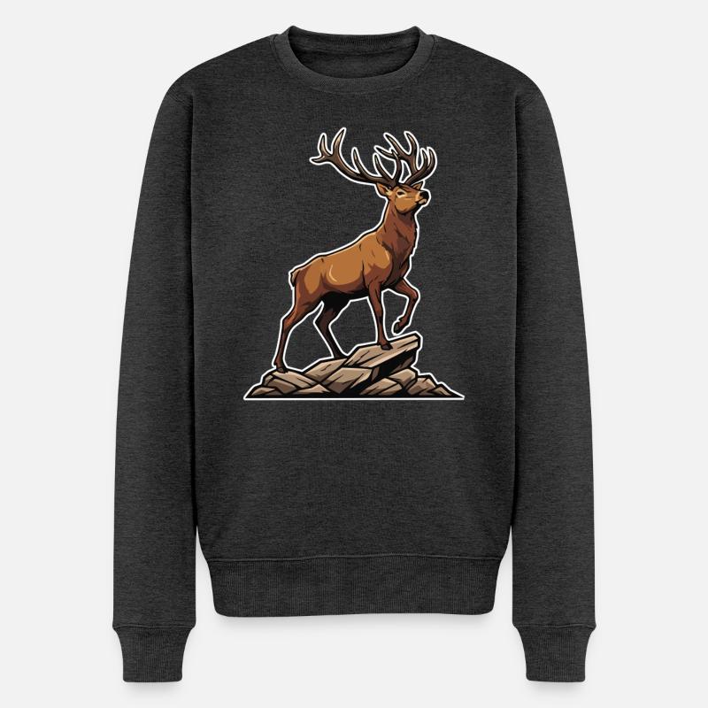 Majestätischer Hirschwald-Logo Maskottchenhirsch - Männer Premium Bio Pullover - Anthrazit meliert