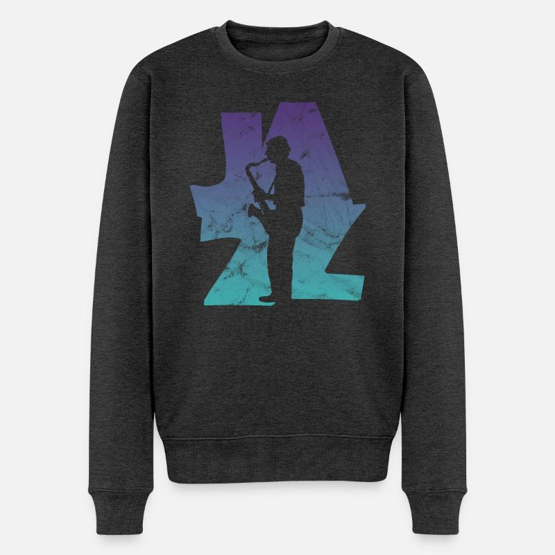 Jazz Saxophonist - Männer Premium Bio Pullover - Anthrazit meliert