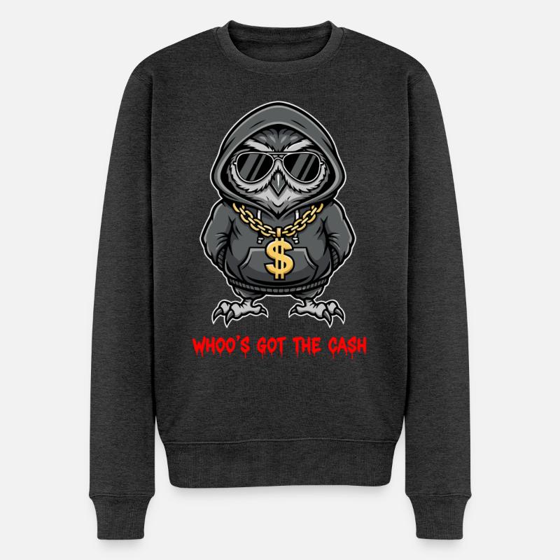 Coole Eule Gangster Hip Hop - Männer Premium Bio Pullover - Anthrazit meliert