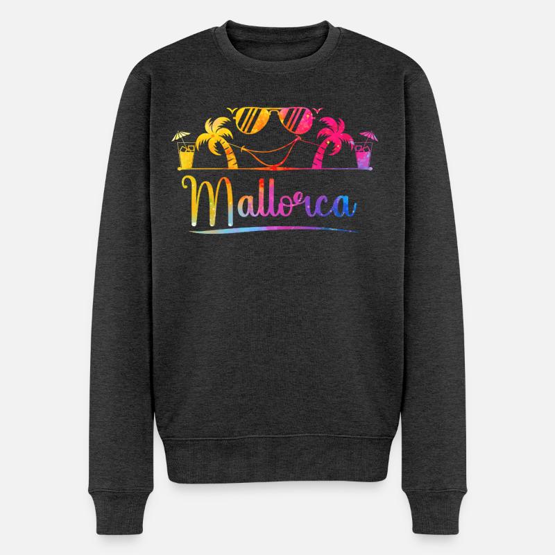 Mallorca Palmen Strand Grafik - Männer Premium Bio Pullover - Anthrazit meliert