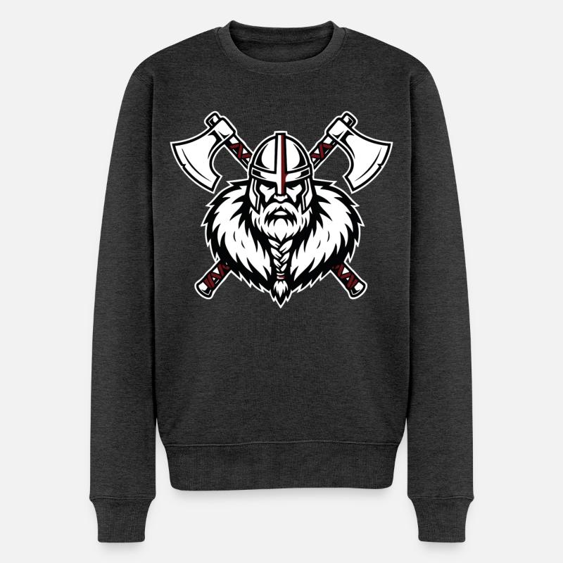 Wikinger-Axtmeister Krieger-Kreuzfahrer-Axt-Maskottchen - Männer Premium Bio Pullover - Anthrazit meliert