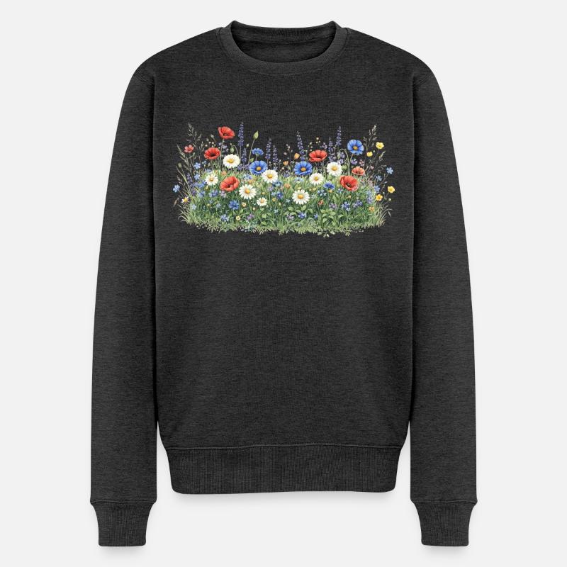 Bunte Wildblumenwiese mit Margeriten - Männer Premium Bio Pullover - Anthrazit meliert