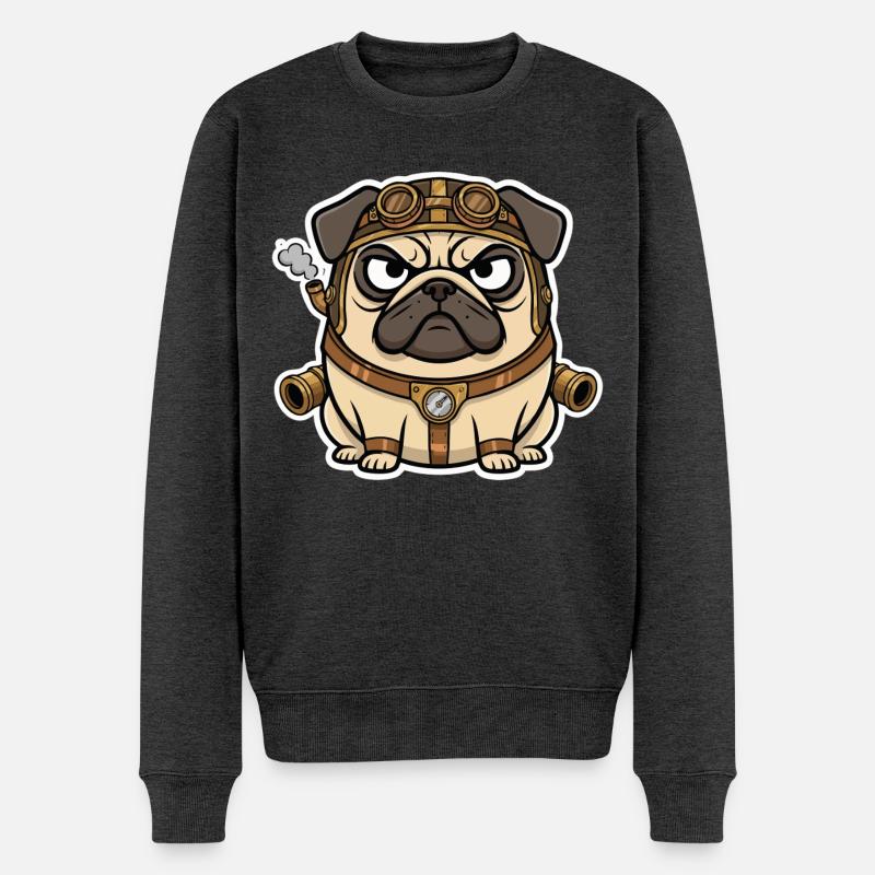 Chien Carlin Steampunk Propulseur Vapeur - Pull Premium bio Homme - anthracite chiné