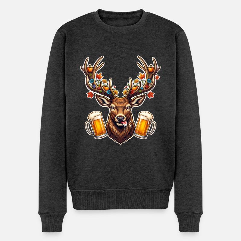 Geweih Bier Motiv - Männer Premium Bio Pullover - Anthrazit meliert