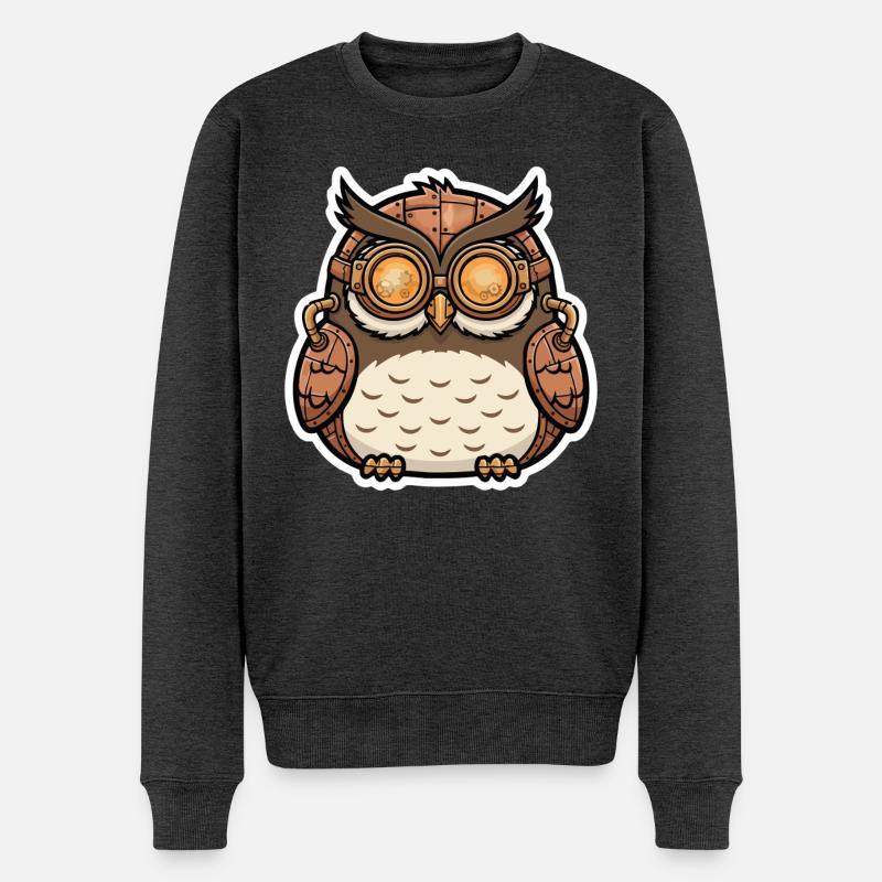 Eule Steampunk Cyborg Brille Zahnräder - Männer Premium Bio Pullover - Anthrazit meliert