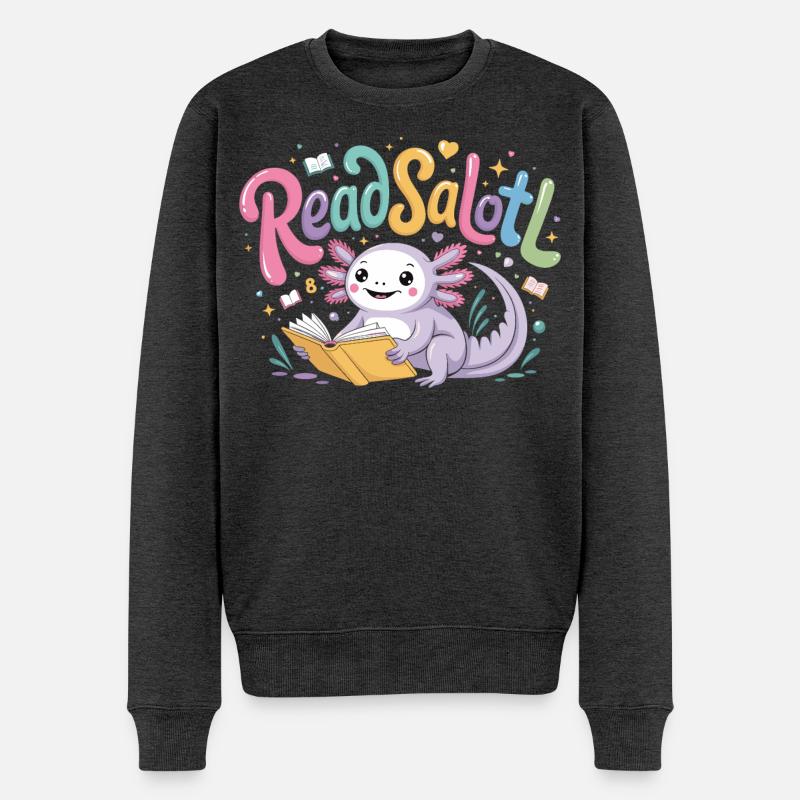 Axolotl Reader T-Shirt ReadSalotl Book - Pull Premium bio Homme - anthracite chiné