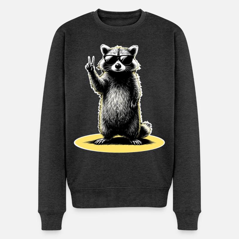 Waschbär Peace - Männer Premium Bio Pullover - Anthrazit meliert