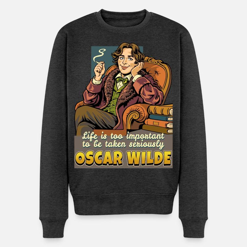 Oscar Wilde Life - Männer Premium Bio Pullover - Anthrazit meliert